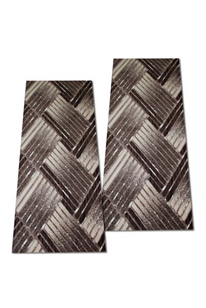 OEM Set of 2 Non-Slip Rugs, Beige with Brown, 60 x 120 / 60 x 120 cm