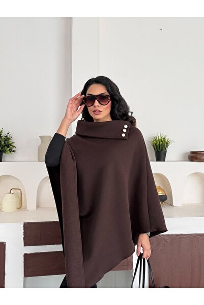 moda biz Women's Woven Collar Button Detailed Stylish Design Hijab Poncho