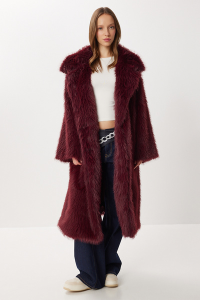 Lovelyİstanbul Palton lung din blană artificială LFG0169 MAROON