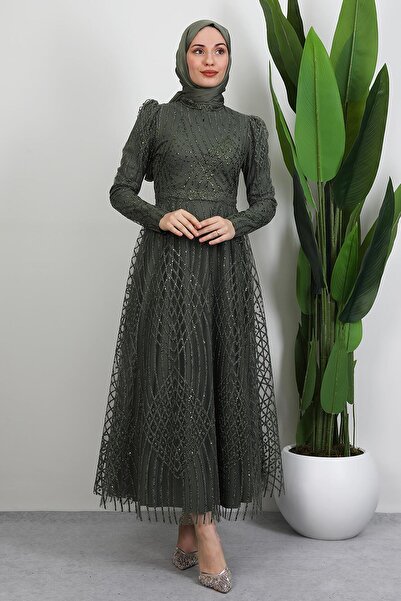 GİYZAMİLA Ezna Simli Abiye Haki