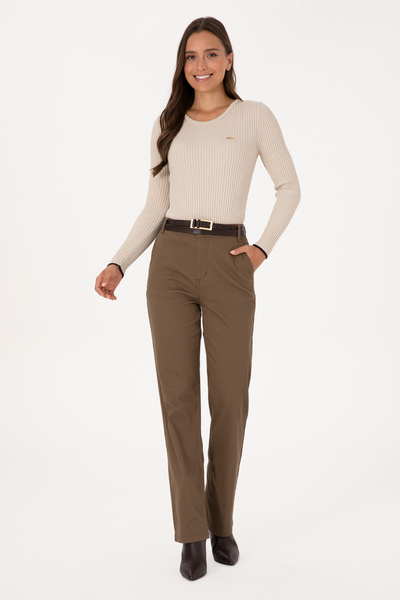 U.S. Polo Assn. Women's Stone Melange Crew Neck Sweater 50314780-Vr225