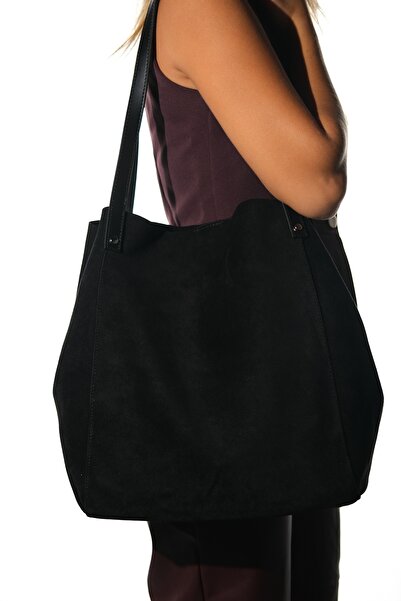 LuviShoes Alfred Black Genuine Leather Suede Women's Shoulder Bag