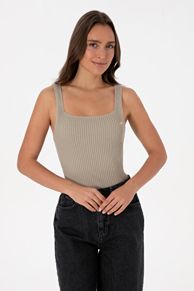 U.S. Polo Assn. Women's Light Khaki Square Neck Sweater 50314626-Vr183