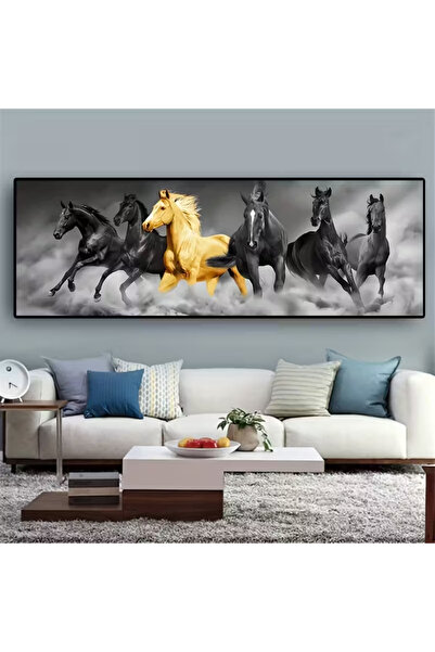 ALAYRA International لوحة فنية جدارية مؤطرة من القماش للخيول الذهبية الستة ال...