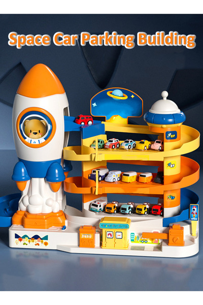Generic ألعاب مواقف السيارات الفضائية ألعاب مواقف السيارات بالسكك الحديدية ألعاب مغامرات الفضاء لعبة سيارة سكة حديد للأولاد موقف سيارات مكون من 4 طوابق