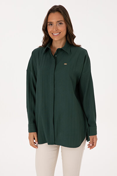 U.S. Polo Assn. Women's Dark Green Long Sleeve Oversized Patterned Shirt 50316422-Vr079