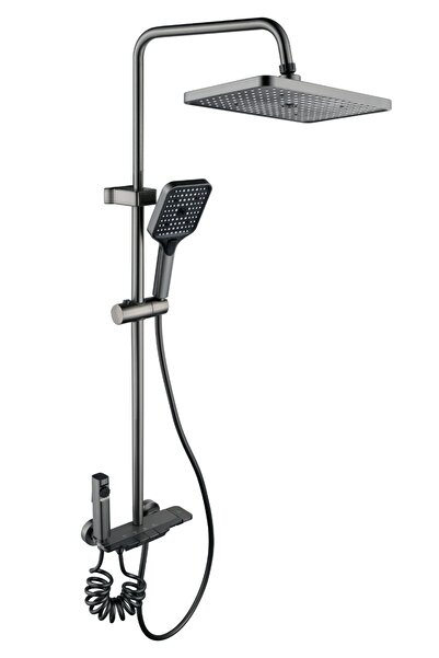OEM Antrasit Gri Piyano Çok Fonksiyonlu Yağmurlama Tepe Duş Seti (Banyo Batar...