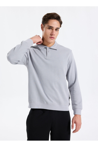 Lee Cooper Polo Neck Gray Men's Sweatshirt 261 Lcm 241037 Gale Gray