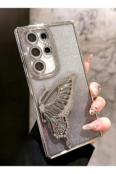 Generic جراب لهاتف Samsung S25 Ultra، فراشة لامعة، حافة ماسية، غطاء متدرج لهاتف Samsung Galaxy S25 Ultra