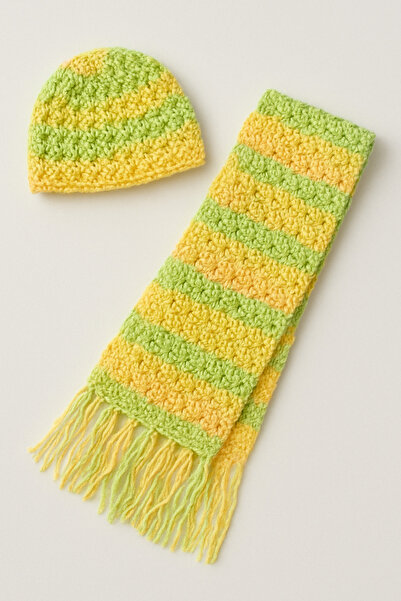 Yalçınoğlu Kids Hand Knitted Wool Children's Scarf Beanie Set |   2-6 Years Old |   Handmade Winter Set |   Warm Holder Winter Set I