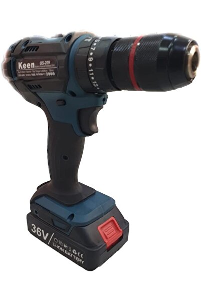 Keen Cordless Drill 36V with Two Batteries, Metal Chuck, Bits and Case, 13 mm