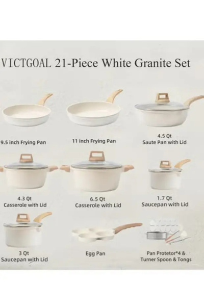 VICTGOAL 21Pcs Pots and Pans Set, Nonstick Cookware Sets, Granite Induction Cookware Non Stick Cooking Set