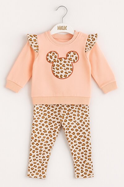 dinamik çocuk Baby Girl Micky Embroidered 2-Piece Set (Sweatshirt + Leggings) 3-6-9-12 Months