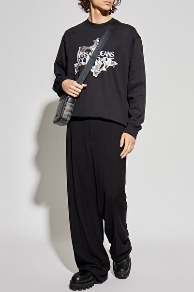 Versace Men's Regular Fit Baroque Patterned Crew Neck Sweatshirt - Black