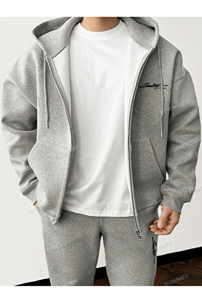 EFFRENATU Trendy Prints Clothing Hooded Zipper Top & Bottom Set Plus Size