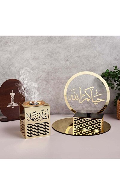 Story of candle Acrylic Gold Incense Burner Set with Stand, Box and 'Welcome' Tray