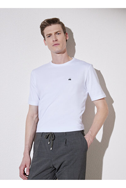 BROOKS BROTHERS Bisiklet Yaka Kırık Beyaz Erkek T-Shirt BBSS25MTS004