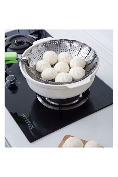 RABY Foldable Steam Cooking Steamer, Stainless Steel, Grey, 17-25 cm