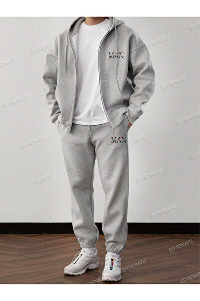 EFFRENATU Trendy Prints Clothing Hooded Zipper Top & Bottom Set Plus Size