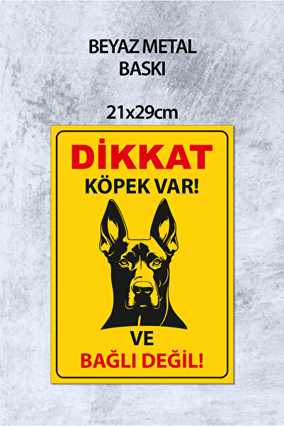 Grafiklas Dikkat Köpek Var Metal Levha – A4 (21x29 cm) Uyarı Tabelası Bahçe ve İş Yeri İçin