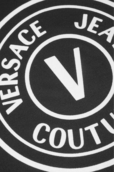 Versace Men's Regular Fit Velvet Print V Emblem Crew Neck T-Shirt - Black