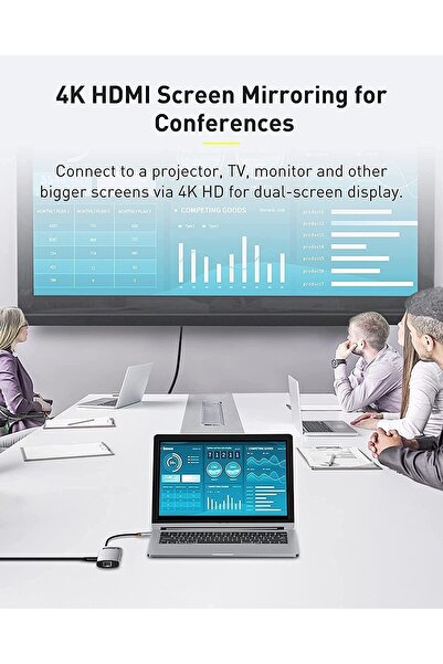 Baseus Metal Gleam 6 In 1, Çok Fonksiyonlu Bilgisayar/telefon Hub Adaptörü, Gri, Bağlantı Sayısı: 6,