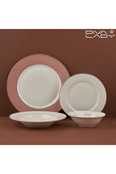DIVA LADY Luxury porcelain dinnerware set in an elegant matte pink design – 24 pieces