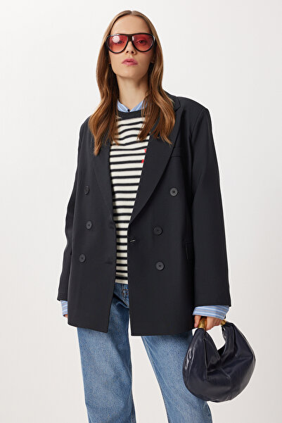 Lovelyİstanbul Oversize Vatkalı Dokuma Blazer Ceket LWF0048 SİYAH