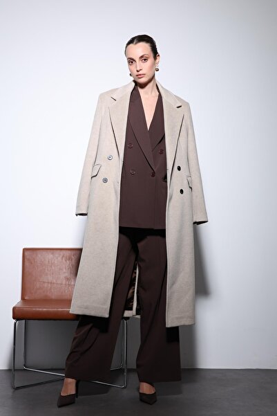 Antioch Beige Wool Blend Double-Breasted Women's Coat