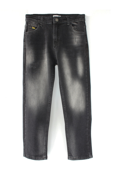 DobaKids Vintage Detailed Straight Tapered Fit Boys Helsinki Denim Destroyed Pants Black Kids Jeans