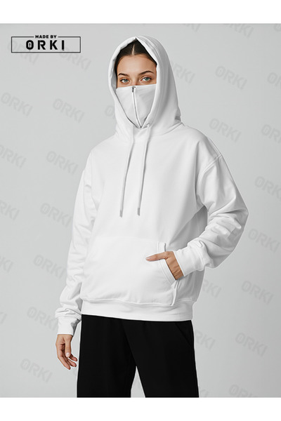 EFFRENATU Masked Ninja White Unisex Sweatshirt Hoodie 3 Thread Thick Pola