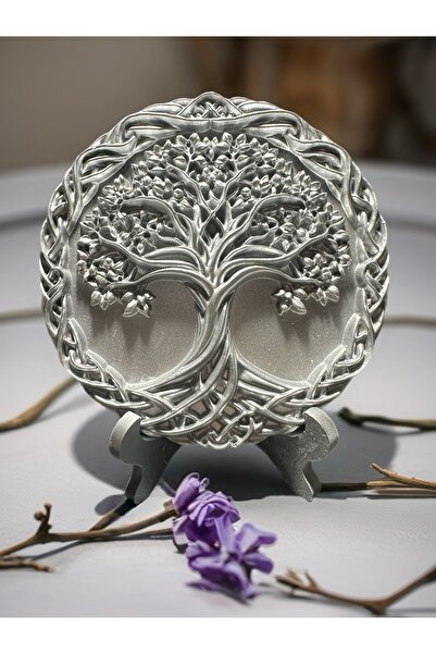 Elithestudio Dekoratif Alçı Hayat Ağacı Figürü - Gümüş renk - Masa Üstü Süs E...