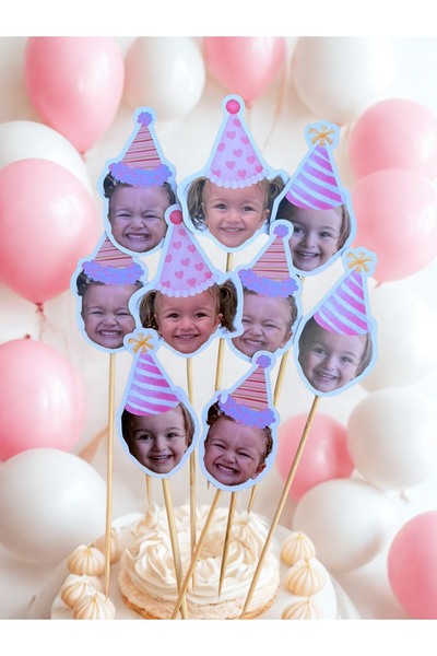 giftica sticker Kişiye Özel Doğum Günü Fotoğraflı 10 Adet Cupcake Pasta Süsü