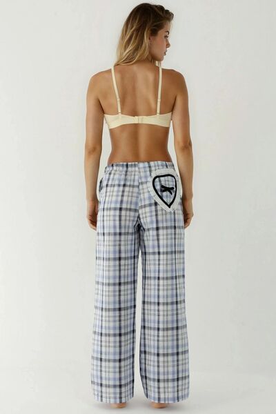 Hiccup Зручні широкі штани з бавовняної тканини в клітинку з вишивкою у вигляді серця