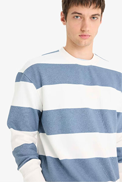 DeFacto Boxy Fit Sweatshirt mit Rundhalsausschnitt und Streifen in Grau für H...