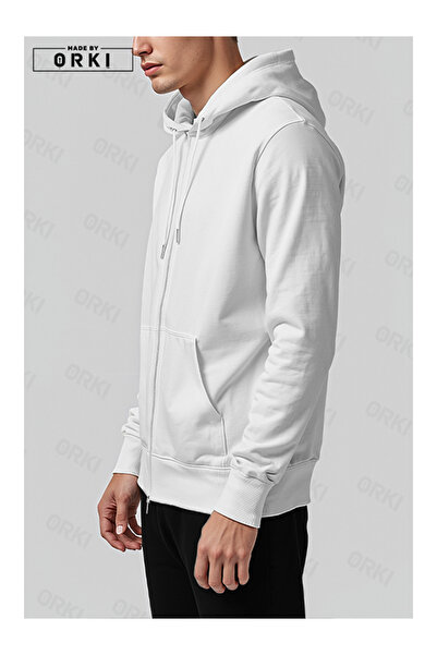 EFFRENATU White Unisex Clothing Hooded Zippered Printed Top & Bottom Set Plus Size