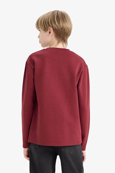 DeFacto guler rotund basic Tricou cu mânecă lungă pentru băiat, roșu claret, tricou E9661A8/BR194