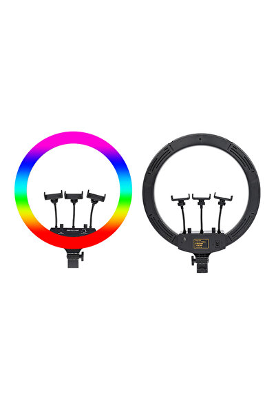 Lopard Rgb Ringlight 54CM Işıklı 3'lü Telefon Tutucu LED Selfie Youtuber Tiktok Işığı Kumandalı MJ-56