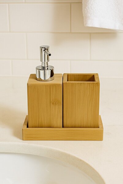 Vichy Σετ μπάνιου πολλαπλών χρήσεων από φυσικό μπαμπού 3 τεμαχίων – Δοχείο υγρού σαπουνιού και οργανωτής οδοντόβουρτσας