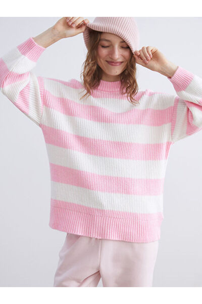 LC Waikiki Crew Neck Striped Oversize Women's Knitwear Sweater