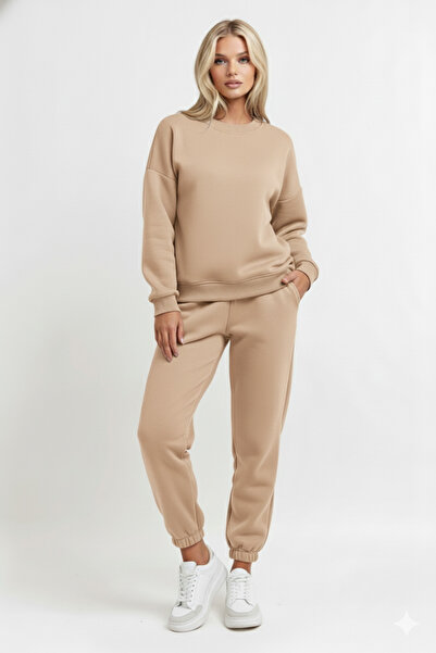 KVİNS Set de trening pentru femei, de bază, cu gât rotund - Hanorac supradime...