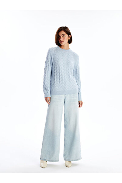 LC Waikiki Bisiklet Yaka Kendinden Desenli Kadın Triko Kazak