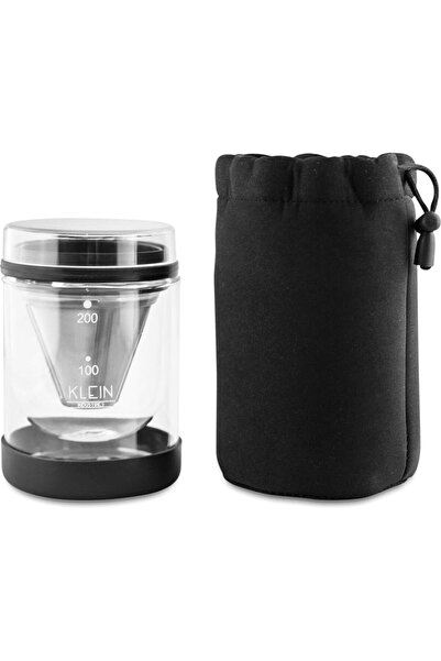 Diguo 2-in-1 Coffee Drip and Serving Cup V60 with Stainless Steel Filter, Double Insulated Glass Cup, Black, 200ml