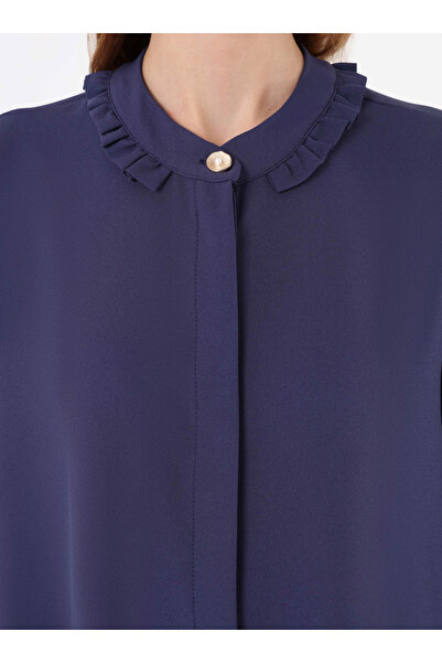 Refka Пальто з креповою тканиною та рюшами на комірі / Пальто - Синій -