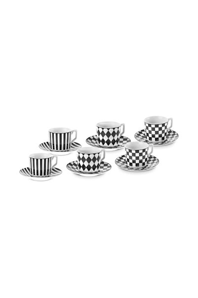 Karaca Geometric 6-Person Coffee Cup Set 90 ml Black and White
