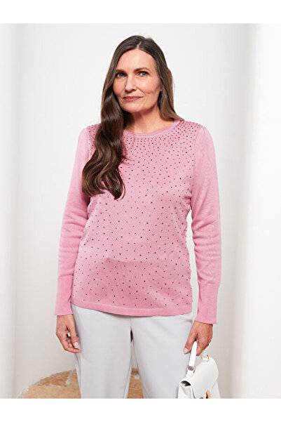 LC Waikiki طاقم الرقبة مطبوعة كم طويل سترة تريكو المرأة