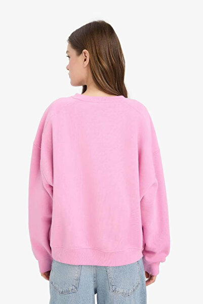 DeFacto Γυναικείο φούτερ Coool oversized Wide Fit Crew Neck Χοντρό ροζ φούτερ A4177AX/PN450