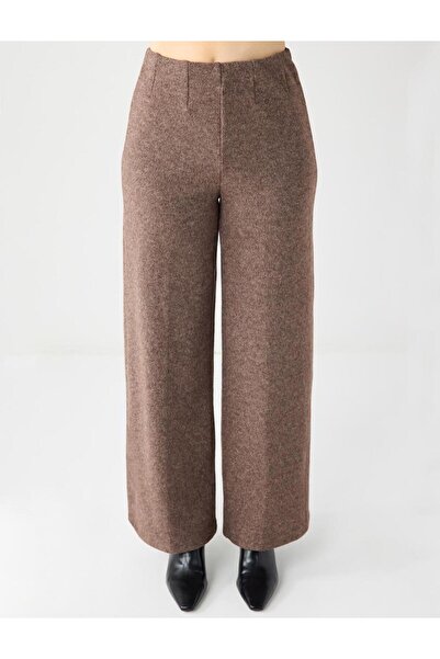 Jimmy Key Coffee Melange Relaxed Fit Soft Textured Wide Leg Knitted Pants