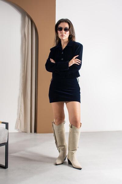 FSKOMBİN Bernardo Beige Suede Genuine Leather Women's Boots