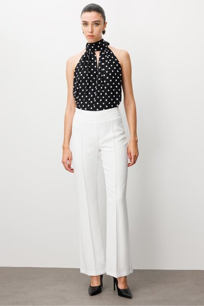 Moda İlgi Modailgi Yüksek Bel Nevrüllü İspanyol Paça Pantolon Ekru